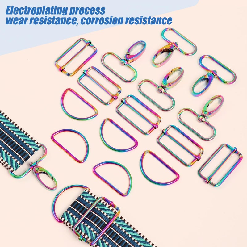PECMER Rainbow Swivel Clasp Buckles D Ring Hardware 1.5 Inch -Purse Bag Making Supplies and Hardware 18 Pcs Lanyard Snap Hooks for purses/bags/handbags Straps DIY Craft - Image 3